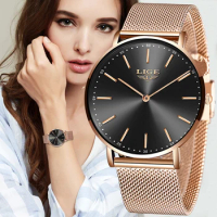 2023 LIGE New Rose Gold Women Watch Business Quartz Watch Ladies Top Brand Luxury Female Wrist Watch Girl Clock Relogio Feminin