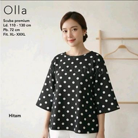 Blouse scuba / Atasan jumbo scuba premium motif polkadot besar - OLLA TOP Hitam