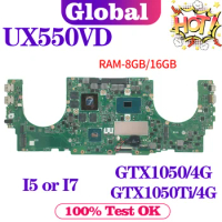 UX550 Mainboard For ASUS ZenBook Pro UX550V UX550VD UX550VE Laptop Motherboard I5-7300H I7-7700HQ GTX1050TI/4G GTX1050/4G 16GB