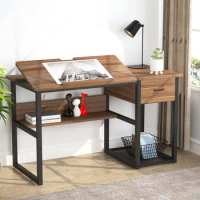 Tribesigns Drafting Table with Storage Drawers, Drawing Computer Desk Artist Craft Table Painting Desk Workstation with Shelves