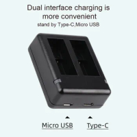 USB Dual Battery Charger USB Type C + Micro Portable Quick Release Lightweight for GoPro Hero 9 Black Accessories