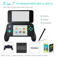 3 in 1 Hand Grip+Crystal Case+Plastic Stylus Pen for Nintendo NEW 2DS LL 2DS XL Console Anti-Scratch Crystal Case