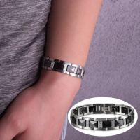 Black Ceramic Bracelet Male AAA Zirconia Chain Steel Magnetic Bracelet Benefits Health Hematite Energy Bracelet for Arthritis