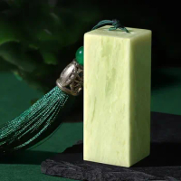 Custom green Stone jade Stamp Grayish blue Name Seal Chinese character Carving by oneself Chinese Gift