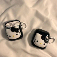 Cute Black White Hello Kitty For Airpods 1/2 Case,Soft TPU Earphone Cover For Airpods Pro 2 Case/Airpods 3 Case For Girls/Women