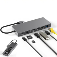 M.2 SSD Enclosure 100W Type-C 10Gbps USB3.1 8 in 1 HUB Dock Station 4K 60Hz HDMI SD for MacBook Extension Splitter Accessories