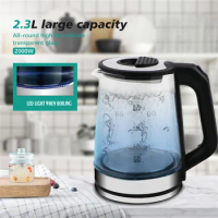 2000W Glass Electric Kettle 2.3L Large Capacity Fast Boilling Teapot Hot Water Heater For Milk Coffee Water Tea (EU Plug)