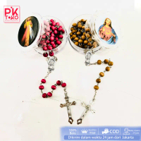 Kalung Rosario Wangi Kayu Harum Katolik Wadah Bundar Bening Rosario Kalung