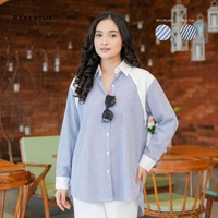 Kemeja Wanita Motif Garis Rebertus Shintia Biru Tua