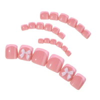 Glossy Pink Fake Toenails with 3D Full Cover Square Artificial Nail Tips for Shopping Traveling Dating