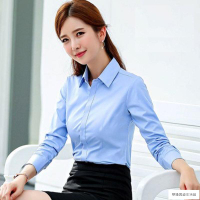 夏季女裝 襯衫 正裝修身 大尺碼襯衫 工作服 長袖襯衫 襯衫女 上衣女 藍色黑色白色 工裝襯衫 長袖上衣
