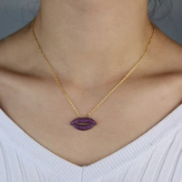 Trendy Big Mouth Pendant Necklaces For Women Party Dating Paved AAA Purple Cubic Zircon Statement Necklaces Thin Curb Chain Link
