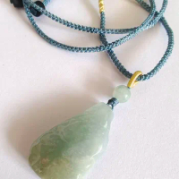 Nature Jade Necklace Nature color Jade Pendant Necklace Hand made braid necklace