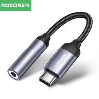 Rocoren USB Type C To 3.5mm Aux Cable Headphone Adapter For Huawei Honor Oneplus iPhone 15 Plus Pro Max Earphone 3.5 Jack Wire