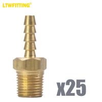 LTWFITTING Brass Barbed Fitting Coupler/Connector 1/8-Inch Hose Barb x 1/8-Inch Male NPT (Pack of 25)