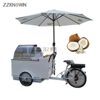 Outdoor Ice Cream Box Freezer Cart Vending Tricycle Electric Mobile Fast Food Coffee Bike With Solar Power
