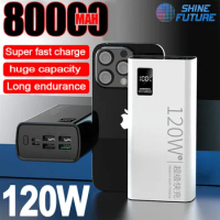 80000MAH Power Bank 120W Super Fast Charging Powerbank Portable Battery Charger For Xiaomi iPhone Samsung HUAWEI Spare Battery