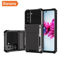 Bananq Card Slots Credit Shockproof Case For Samsung S20 S21 FE S7 S8 S9 S10 5G Lite S22 S23 S30 Ultra Plus Flip Card Bag Cover