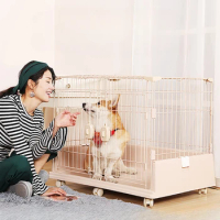 Double Door Dog Cage Integrated Base Dog House Cage Multifunctional Pet Cage Cat and Dog House Knob Type Self-locking