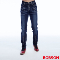 【BOBSON】男款刷銀漆伸縮直筒褲(藍53)