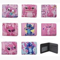 HEROCROSS Disney Pink Stitch Unisex 2 Fold Short Wallet PU Leather Cute Women &amp; Girls Card Purse Bag Mini Handbag Birthday Gift