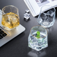 北歐創意鉆石玻璃杯子ins風水杯果汁冷飲杯金邊六角杯簡約網紅杯