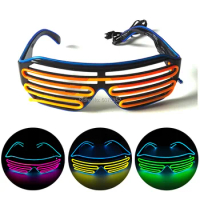 Halloween Gift Double Color Combined Glowing Shutter Eyewear Wedding Rave EL Wire Luminous Glasses LED Sunglasses