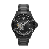 【MASERATI 瑪莎拉蒂】SFIDA DIAMONDS系列 黑色系 鏤空機械腕錶 不鏽鋼錶帶(R8823140005)