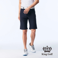KING GOLF 實體同步款-男款LOGO印花側袋彈性短褲/高爾夫球褲(藍色)