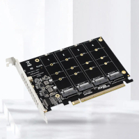 4 Port M.2 NVME SSD To PCIE X16 Adapter Converter Card PCIE Split/PCIE RAID Adapter Card LED Indicat
