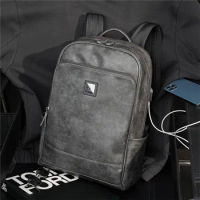 2023 New Natural Cowskin Genuine Leather Men's Backpack Fashion Large Capacity Shoolbag For Boy Leather Laptop Backpack Bag