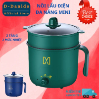 Nồi lẩu mini đa năng 2 tầng - Ca nấu mì điện núm xoay 2 nấc nhiệt kèm giá hấp chịu nhiệt - Logo trên