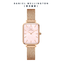 Daniel Wellington DW 手錶 Quadro Pressed Melrose 20X26mm珍珠貝麥穗式金屬編織小方錶 玫瑰金 DW00100510