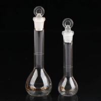 1Pc 10/25ml Transparent Glass Volumetric Flask Glassware With Stopper Chemistry Laboratory Glass Flask Supply With Stopper