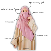 QAINISA Tudung Sarung labuh HULWA berdagu khimar umrah ironless bidang 45 50 60 purdah lycra