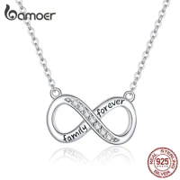 bamoer Infinity Love Family Forever Short Chain Necklace for Women Clear CZ 925 Sterling Silver Fashion Jewlery SCN352