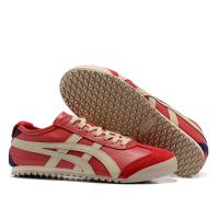 [ของแท้] New Asics Onitsuka Mexico 66 Sports Shoes Leather Men 'S And Women 'S Shoes Lace-Up Sneakers Red Beige Shoes