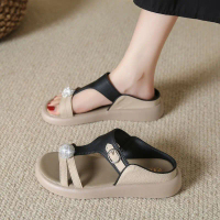 Brand off-size genuine leather thick-soled sandals 2025 new model cowhide platform wedge heel slippe