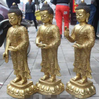 26" Tibet Buddhism Bronze Shakyamuni Sakyamuni Amitabha Buddha Statue Set