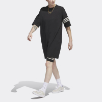 【adidas 愛迪達】Tee Dress 女 連身洋裝 亞洲版 休閒 復古 寬鬆 柔軟 棉質 舒適 穿搭 黑(IB7309)