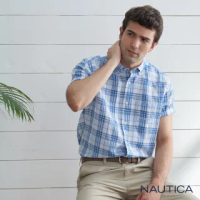 【NAUTICA】男裝細格紋短袖襯衫(藍色)