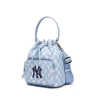 South Korea MLB Denim Bucket Bag Presbyopic NY Womens Embroidered Drawstring Bag Large-Capacity Shoulder Crossbody Handbag