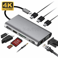 Type-C to RJ45 Gigabit Lan 4K HDMI-compatible VGA SD TF USB C 3.0 Dock for MacBook Samsung S21 Dex Xiaomi 10 TV Nintendo