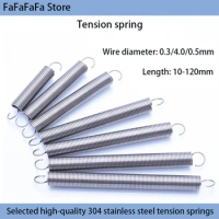 304 Stainless Steel Open S-hook Cylindrical Spiral Coil Pull-back Tension Spring Steel Wire Diameter 0.3mm 0.4mm 0.5mm 5/10PCS