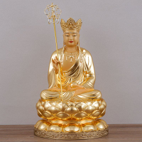 純銅貼金地藏王菩薩家用娑婆三圣佛像擺件地藏王菩薩像地藏菩薩