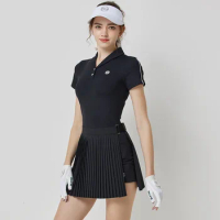 BG Golf Apparel Women's Short Sleeve T-shirt Slim Fit Sports Top Jersey with High Waist Shorts Two-piece Design Pleated Skort