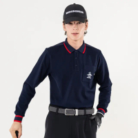 【Munsingwear】官方直營 企鵝牌 男款深藍色企鵝口袋印花長袖POLO衫 MGUT2B11