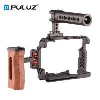PULUZ Aluminum Alloy Camera Cage Kit with Video Rig Top Handle Wooden Grip Replacement for Sony A7R III/ A7 II/ A7III