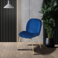 【E-home】Shell貝殼絨布鍍金腳餐椅 4色可選(休閒椅 網美椅 會客椅 美甲)