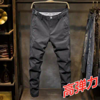 Casual pants men's summer men's pants Slim fit straight leg long pants Thin style ins brand silk pants Men's Korean cargo pants